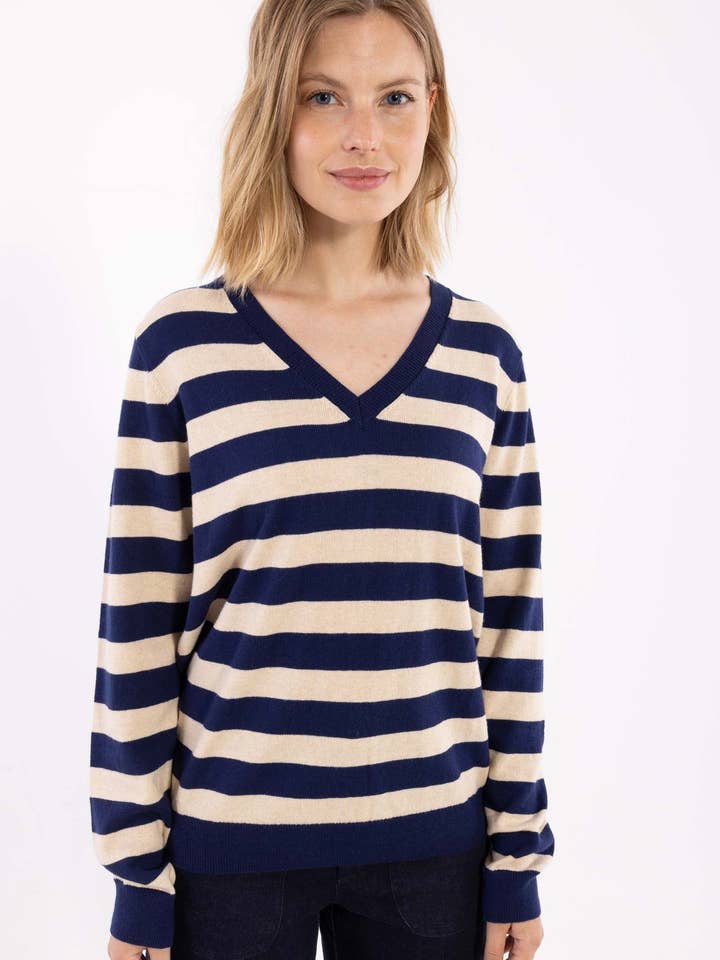 Jersey de mezcla de lana Danesaint azul oscuro/beige claro para venta al por mayor de Danefae København