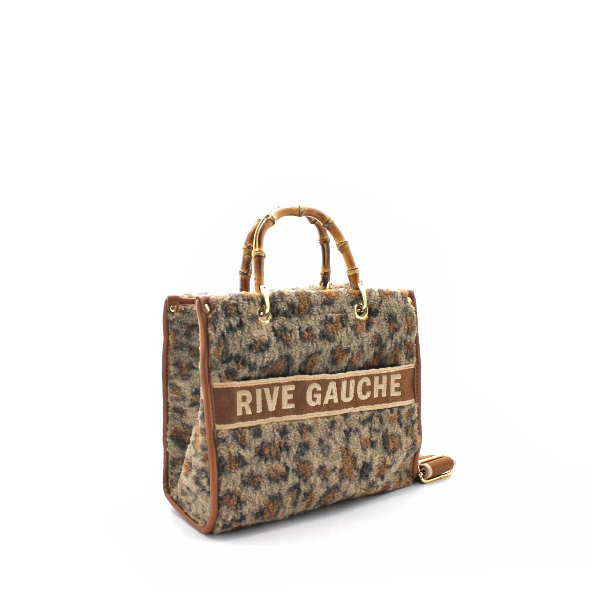 Vimoda - Vendita all'ingrosso Borsa con manico - Donna - Borsa trapuntata leopardata con manici in bambù1