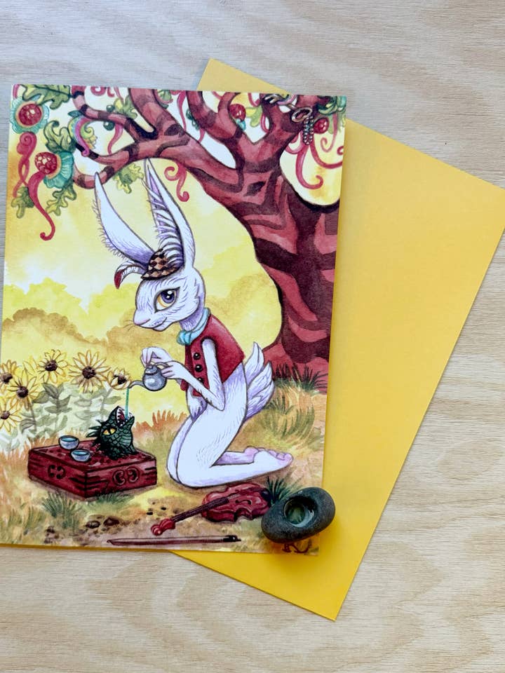 "Wonderland Tea" 5" x 7" Rabbit Design, Greeting Card
for wholesale by Secret Creatures