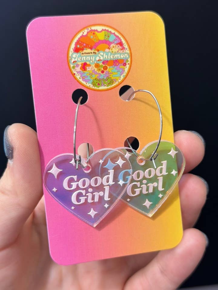 Good Girl Heart Hoop Earrings for wholesale by ShlemonArt