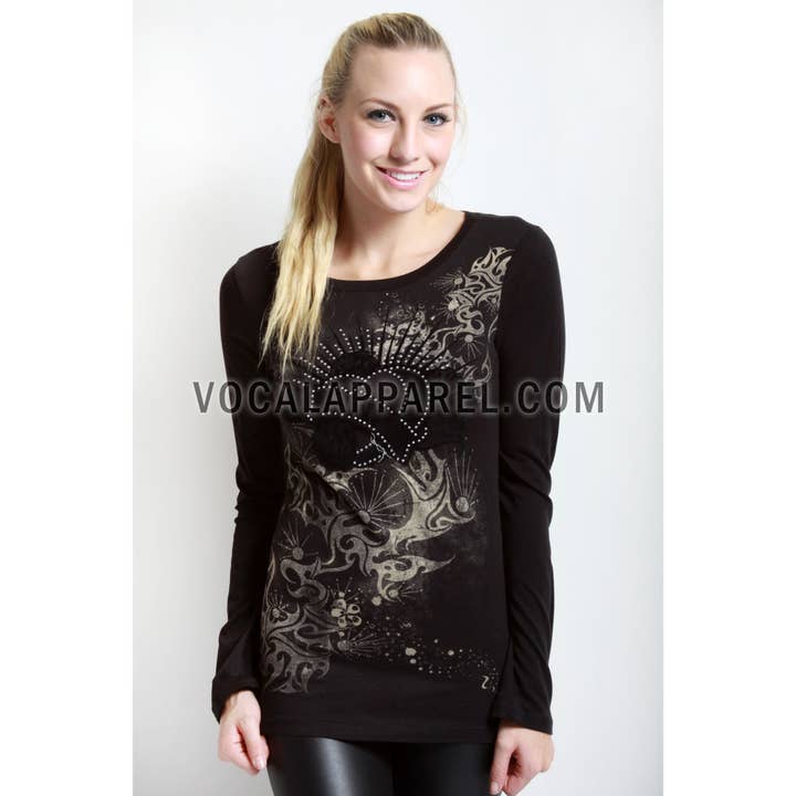 VOCAL - Wholesale Blouse - Women's - PRINTED RHINESTONE LONG SLEEVE KNIT TOP4