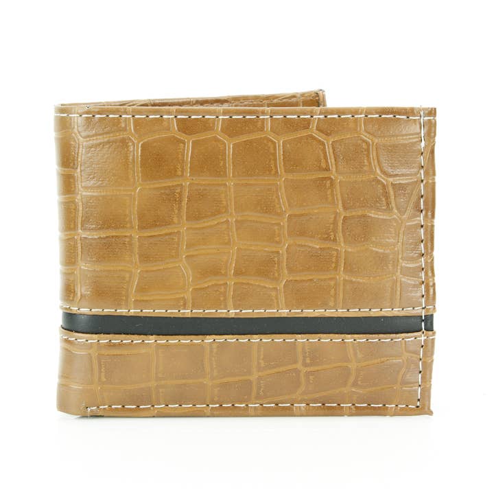 Leather Impressions Inc - Wholesale Wallet - Men's - Crocodile Embossed Vegan Wallet with Solid Band VL 90410