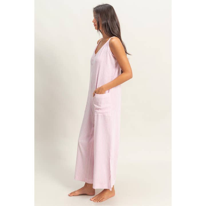 HYFVE - Wholesale Jumpsuit - Women's - DZ24E188-Striped V-Neck Sleeveless Jumpsuit