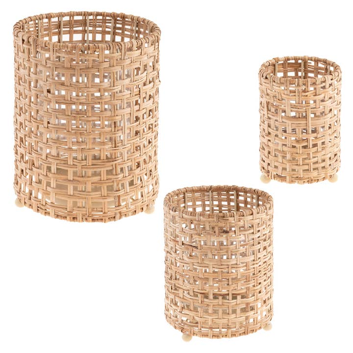 Karma - Wholesale Candle Holder - Rattan Hurricane S/3