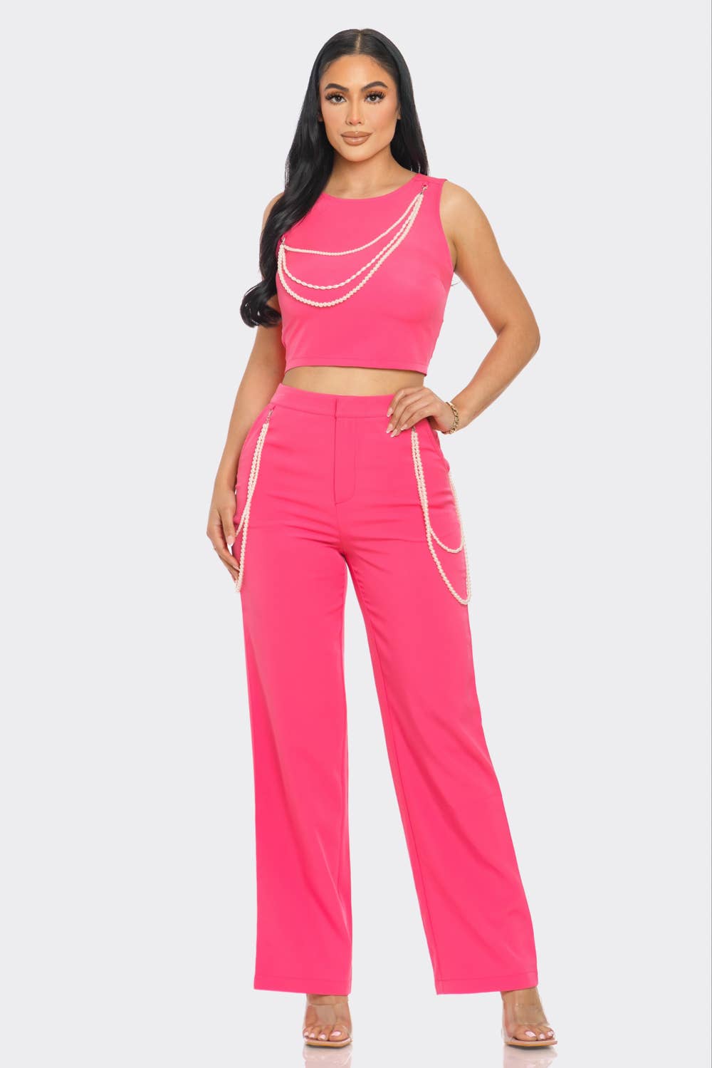 CAPSULLE - Wholesale Top & Pant Set (NOT Loungewear) - Women's - Pearly Chain Sleeveless Set2