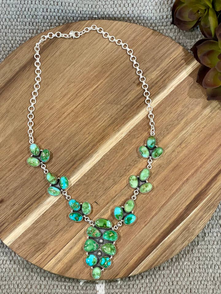Handmade Sterling Silver & Sonoran Mountain Turquoise Cluster Necklace for wholesale by Nizhonitradersllc