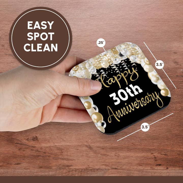 3dRose - Wholesale Coasters - 3dRose, Happy 30th Anniversary Glam Image Of Gold Balloons, Coaster13