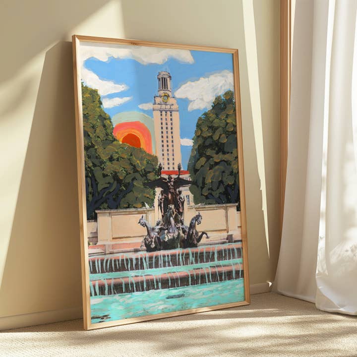 UT Austin Longhorn Rainbow Art Print for wholesale by El Baker Art