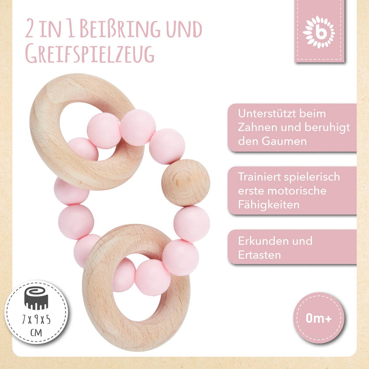 Bieco Spielwaren – wholesale Bitring - Baby – Bitleksak med silikonkedja i rosa2