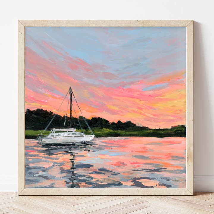 Sailboat Sunset Fine Art Print for wholesale by EmilyKenneyArt