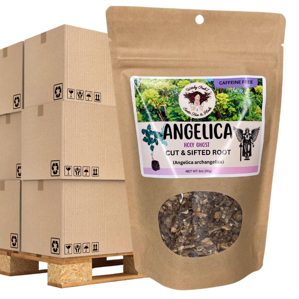 Witchy Pooh's Exotic Teas & Herbs – Chá solto por atacado – Chá de Angélica da Bruxa Pooh - Raiz Cortada e Peneirada, Espírito Santo17