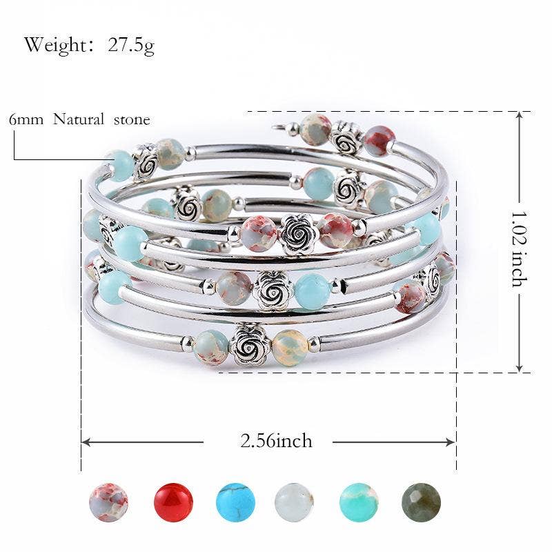 Mio Queena - Wholesale Bangle Bracelet - 6MM Natural Stone Multi-Layer Wrap Beaded Bangle Bracelets9
