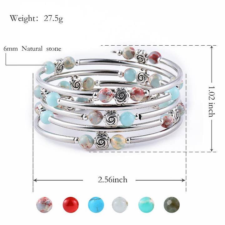 Mio Queena - Wholesale Bangle bracelet - 6MM Natural Stone Multi-Layer Wrap Beaded Bangle Bracelets9