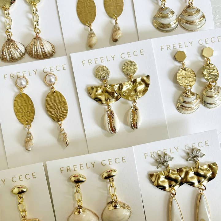 Trendy Gold Summer Beach Shell Earring Assortment for wholesale by Freely Cece LLC