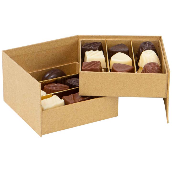 Deffrennes – Engroshandel Gaveæske – Kraft firkantet kasse med 2 niveauer Sød chokolade 12x12x7.5 cm