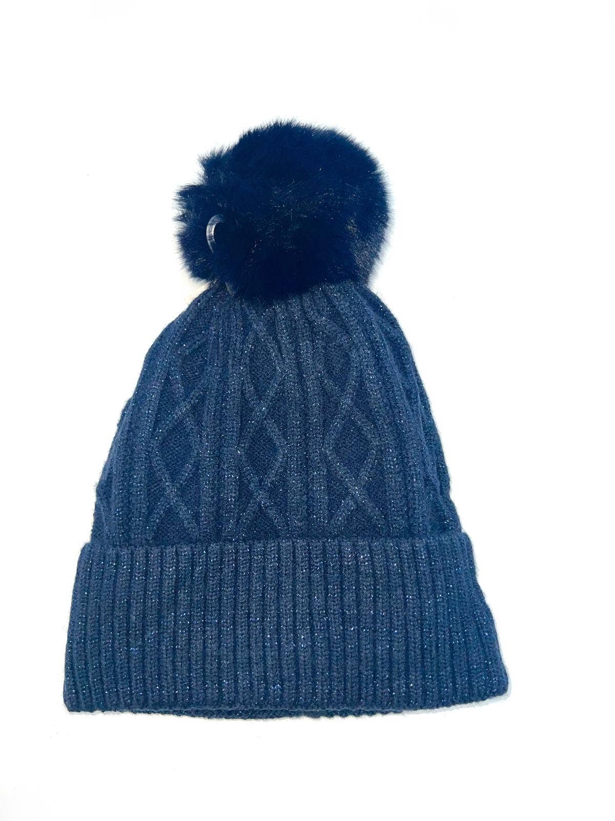 LINETA - Wholesale Beanie - Women's - BX-23 Unisex knit-effect beanie with sequins and pompom1