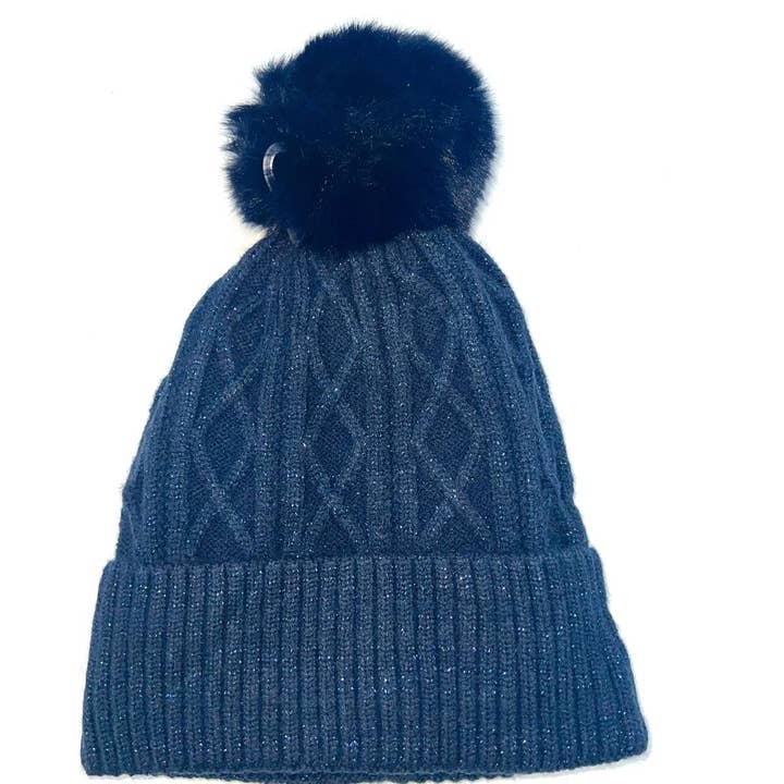 LINETA - Wholesale Beanie – Women's - BX-23 Unisex knit-effect beanie with sequins and pompom2