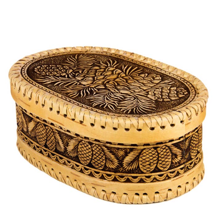 Oval Birch Bark Storage Container Cedar Cones for wholesale by STP