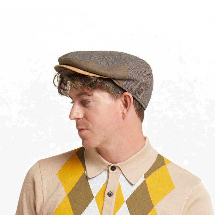 Henry Taupe Summer Linen Flat Cap With Cork Visor Peak for wholesale by Dasmarca Hats