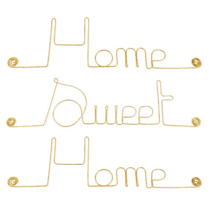 Decorazione da parete in filo di ottone dorato: «Home Sweet Home» per la vendita all'ingrosso da parte di Bijoux de Mur