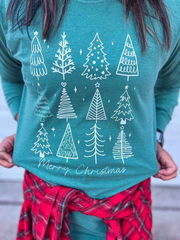 Southern Babe Wholesale - Wholesale Screen Printed T-Shirt - Women's - MERRY CHRISTMAS LONG SLEEVE (LIGHT GREEN)1