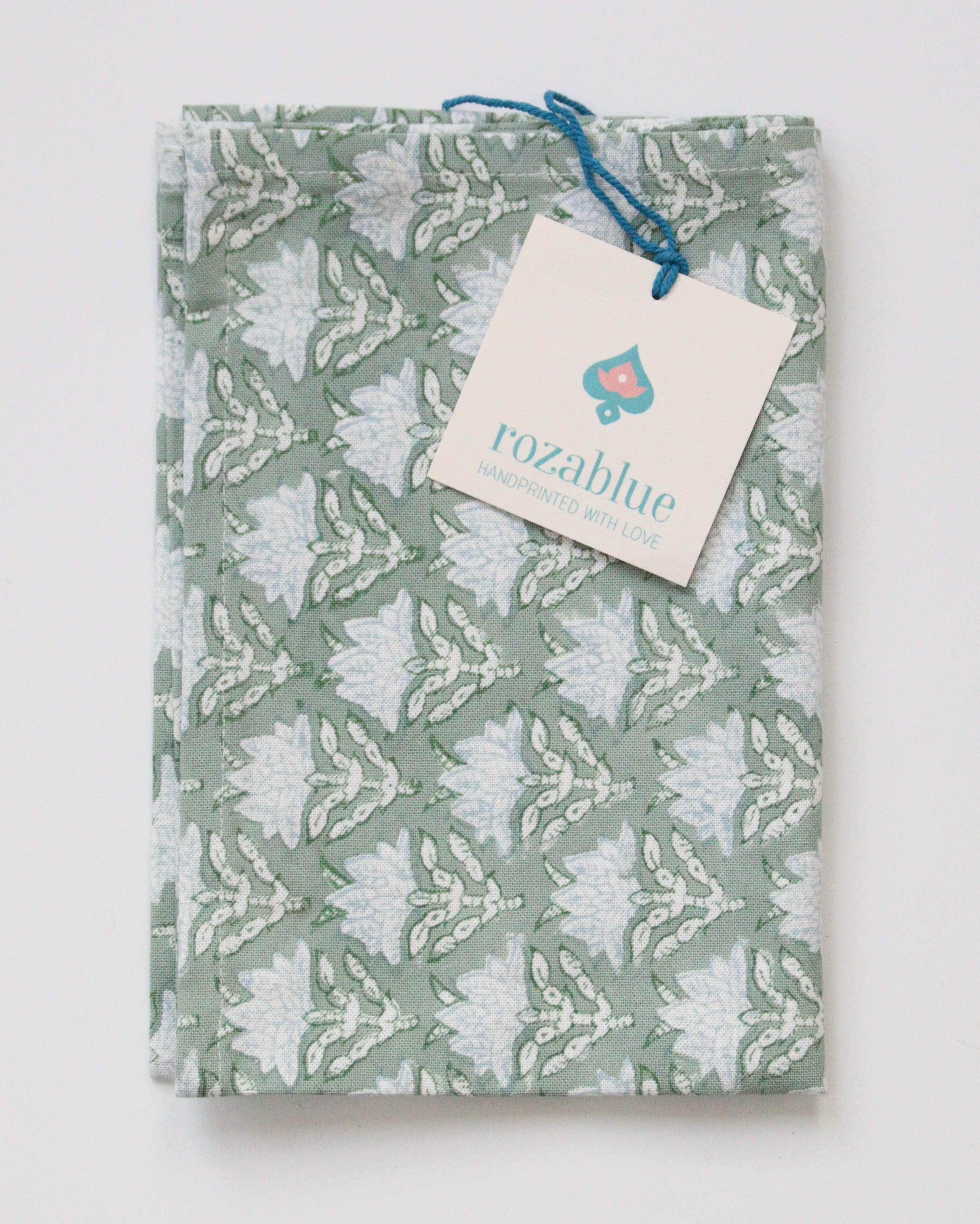 Rozablue - Wholesale Dishcloth - Dusty rose green handblockprinted Kitchen Dishcloth