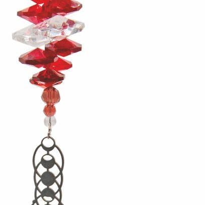 Austrian Crystal Suncatcher, Multi -faceted with Crystal Heart Drop and Art Deco Link for wholesale by Byzantium Collection Ltd