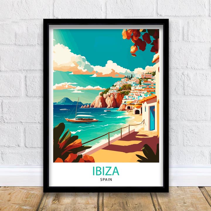 Ibiza Rejseplakat Ibiza Vægkunst Ibiza Hjemmedekoration Ibiza Illustration Rejseplakat Gave Til Ibiza Elskere Spanien Rejseplakat for engroshandel hos InkNPrintz
