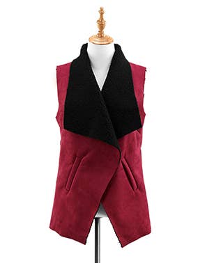 Napco - Wholesale Outerwear Vest - Women's - Vest, Wine Faux Fur Lined Suede Item # 83294