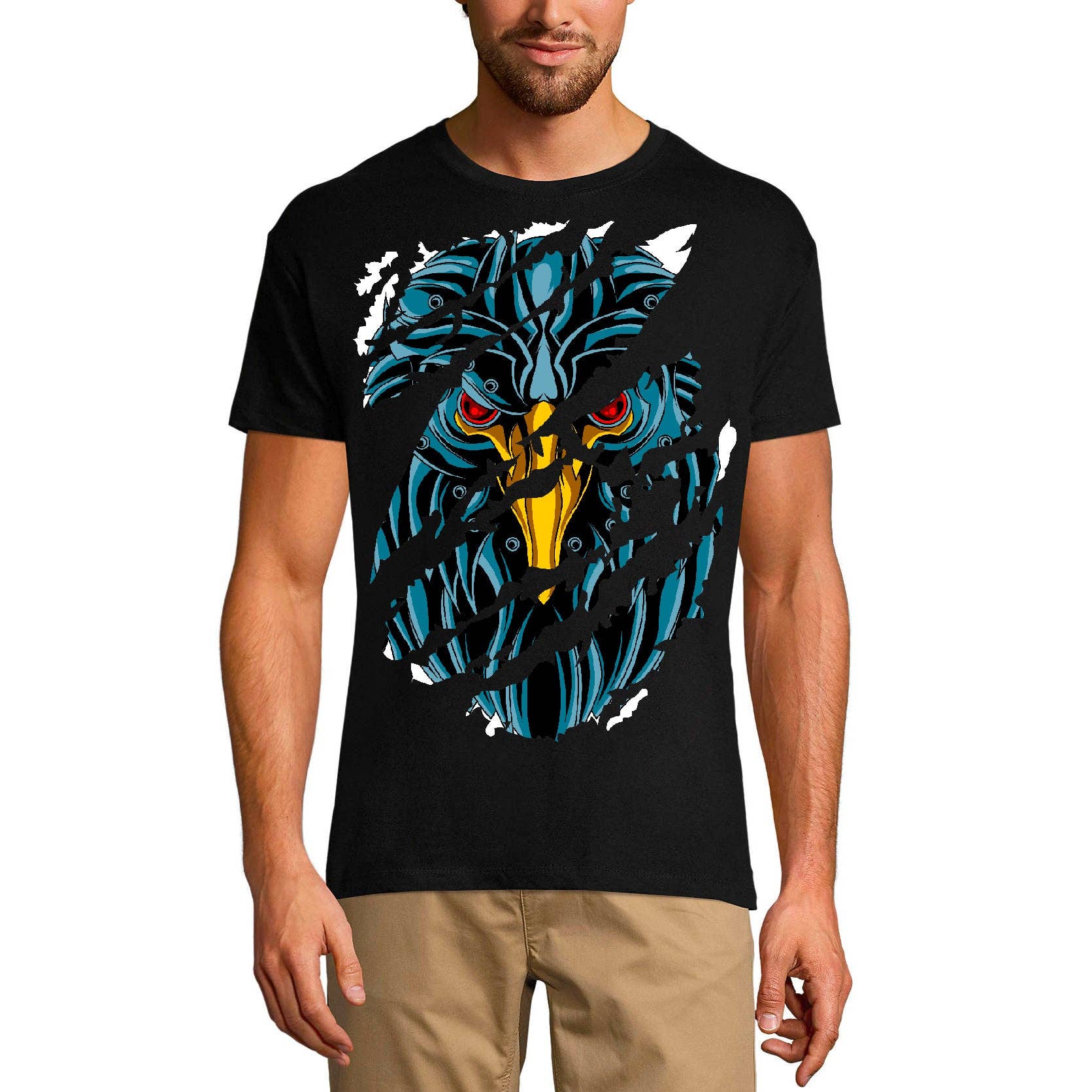 Camiseta rasgada ULTRABASIC Red Eyes Raven para hombre, camisa