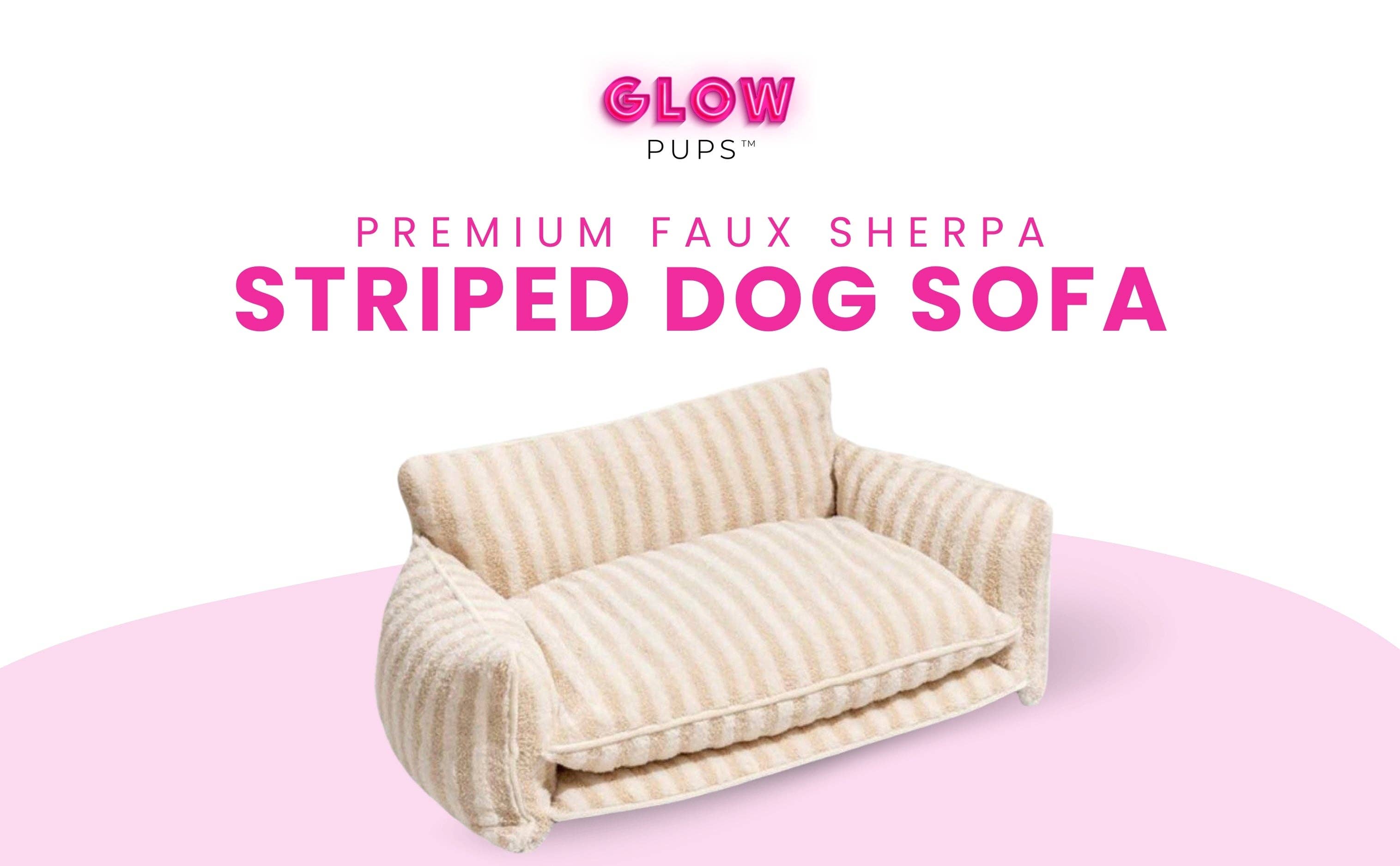 Glow Pups – wholesale Pet bed – Dog – Cozy Beige and Cream Striped Sofa Dog Bed9