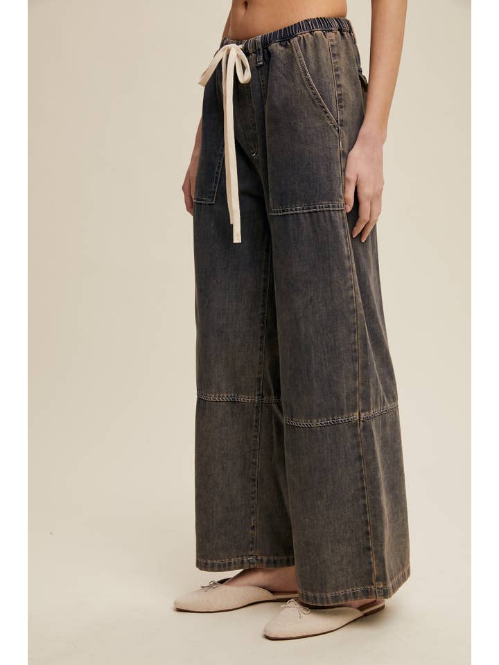 Listicle – Engroshandel Jeans - Dame – Vidbenede denimbukser med snøre i taljen13