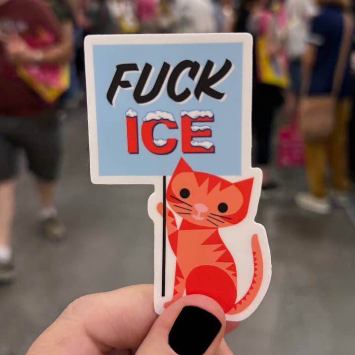 Fuck ICE Protest Kitty Vinyl Sticker for wholesale by Rock Scissor Paper