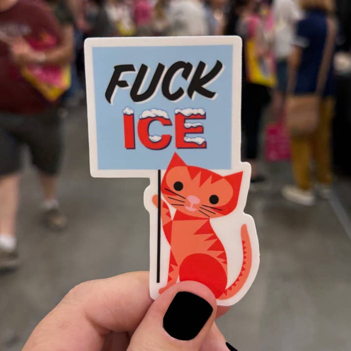 Fuck ICE Protest Kitty Vinyl Sticker for wholesale by Rock Scissor Paper
