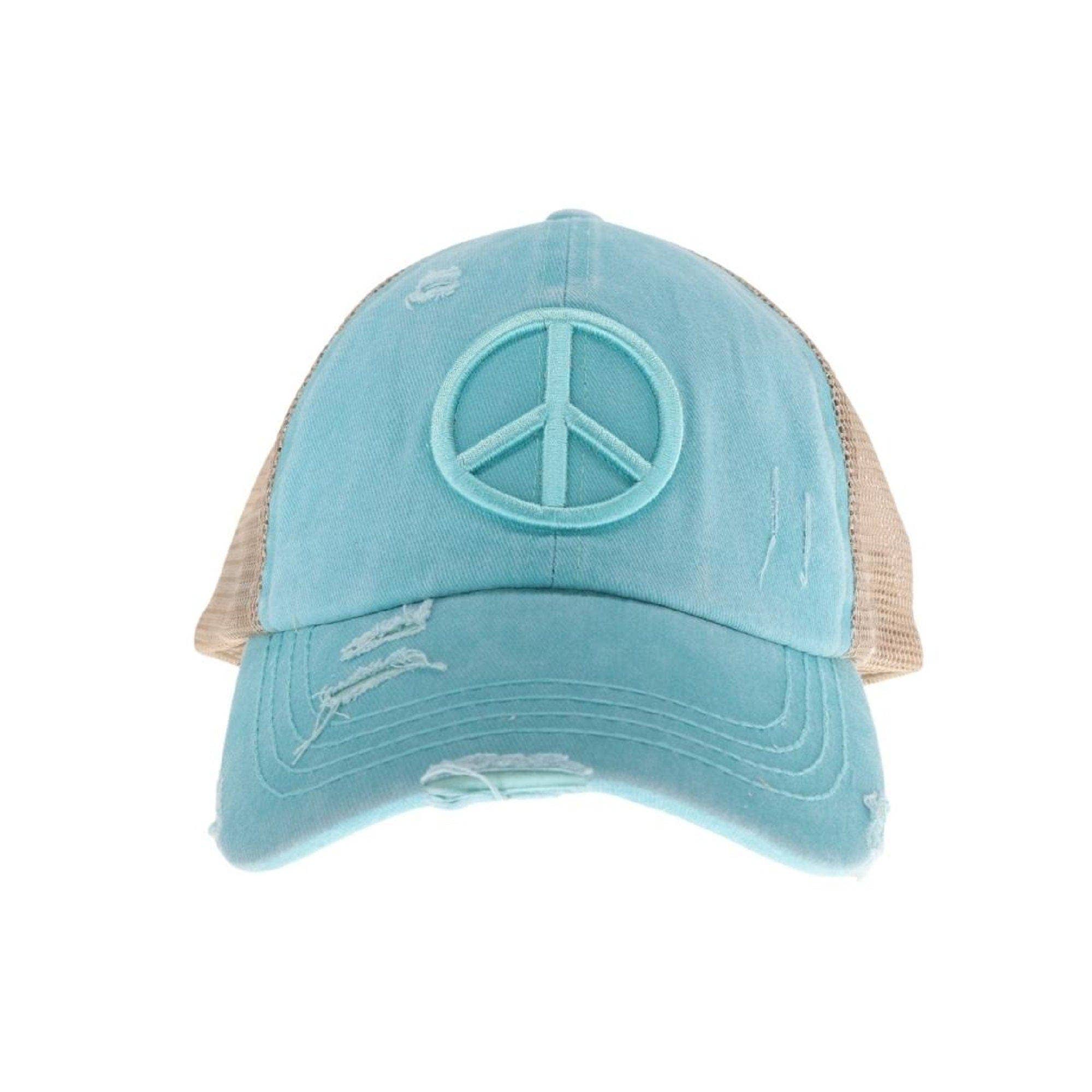 MiMi Wholesale - Wholesale Ponytail Cap - Women's - BT1017 Distressed Embroidered Peace Sign Cross Cross High Pony Baseball Cap4
