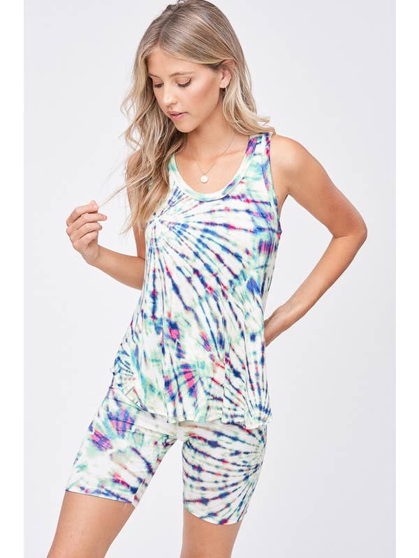 Lemon Tree - Wholesale Lounge Set - Women's - Tie dye tank top lounge wear set