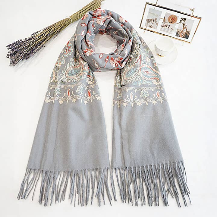 Sensibling Corp. - Wholesale Scarf - Women's - Floral Tassel Cashmere Feel Scarf7