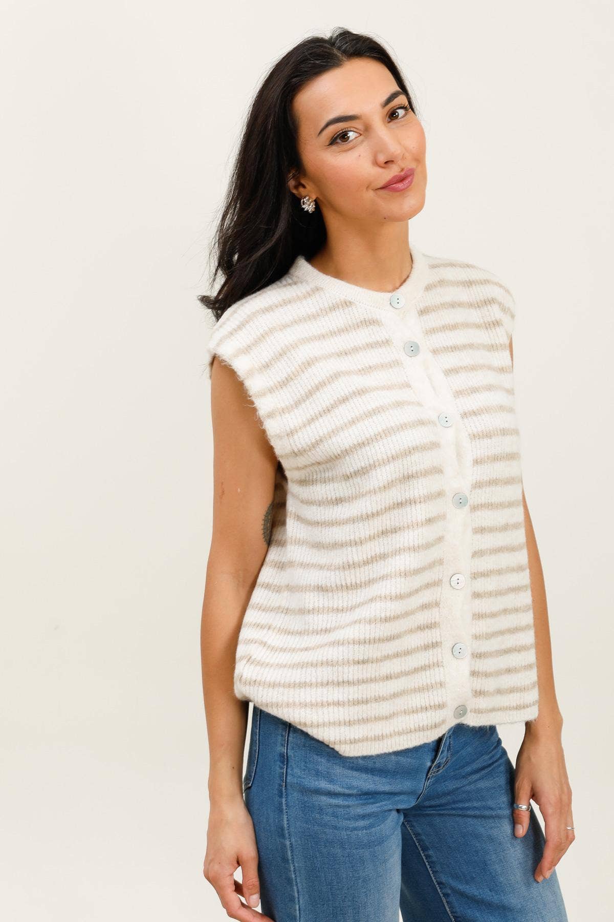 LÉA & LUC – Großhandel Oberbekleidungsweste – Damen – Gestreifte ärmellose Weste REF. 213128