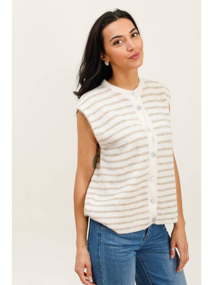 LÉA & LUC - Wholesale Outerwear Vest - Women's - Striped Sleeveless Vest REF. 213121