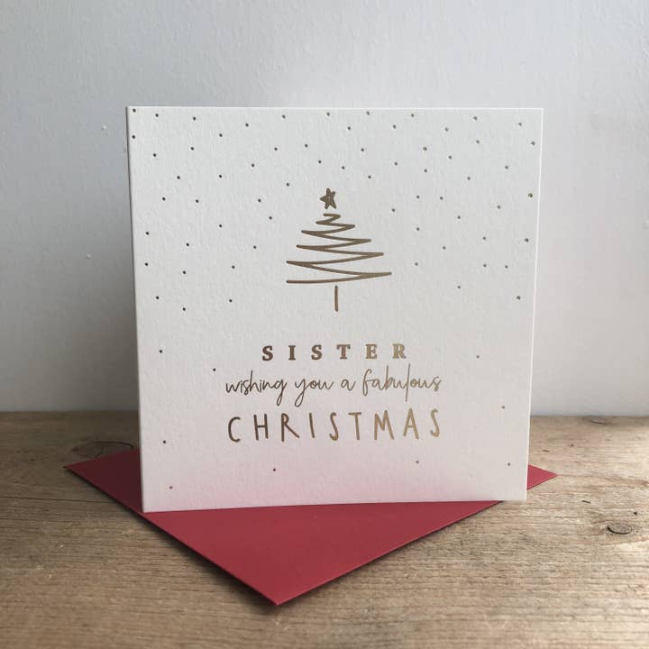 Joyeux Noël Sœur - Carte en Relief avec Feuille d'Or pour la vente par Megan Claire