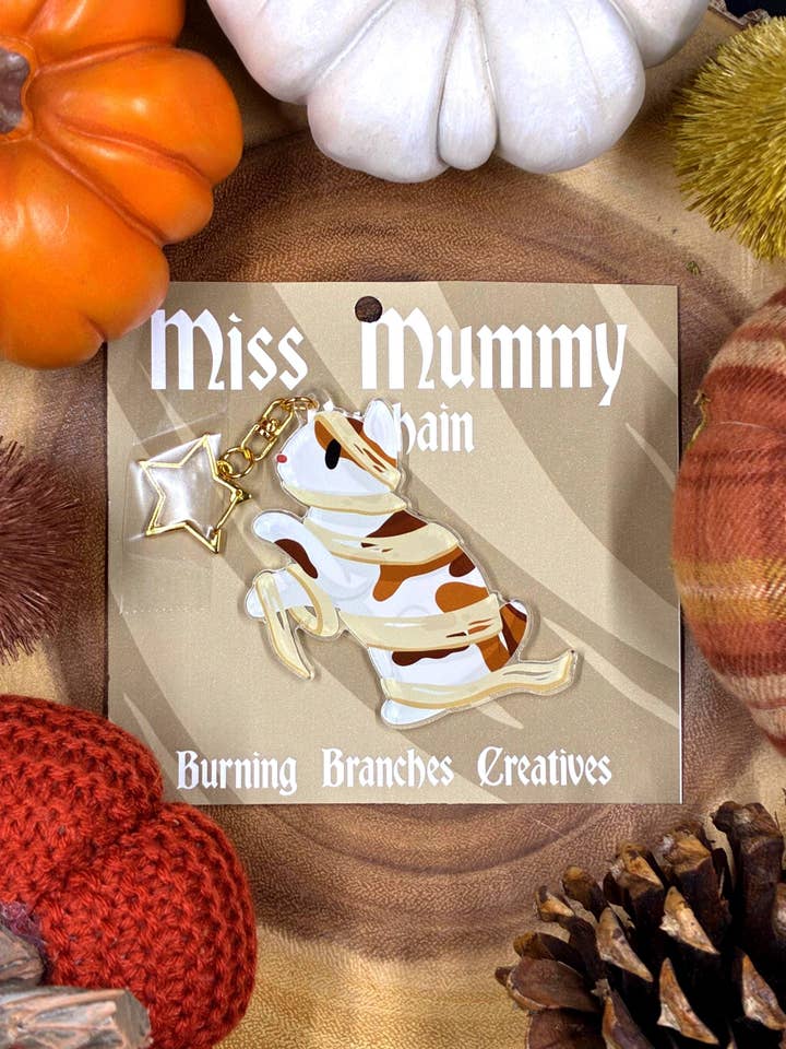 Miss Mummy Acrylic Keychain for wholesale by Burning Branches Creatives