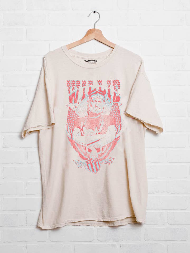 Willie Nelson In Pink Off White Thrifted Graphic Tee for wholesale by LivyLu