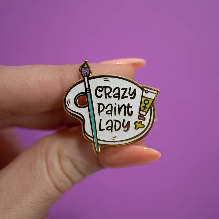 The Paint Sesh - Wholesale Lapel Pin/Button - Crazy Paint Lady Enamel Pin | Female Artist Accessory