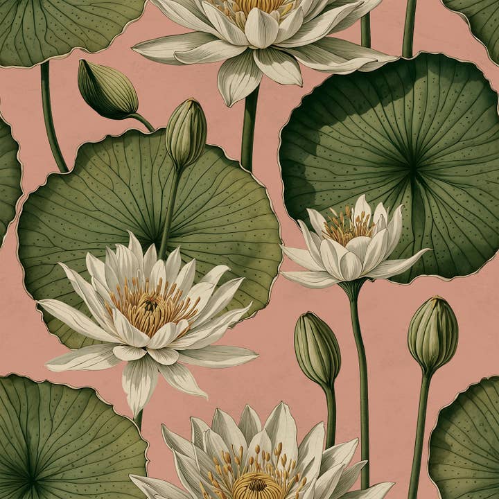 Nénuphar - Papier peint Pêche Tropicale pour la vente par Detroit Wallpaper Co.