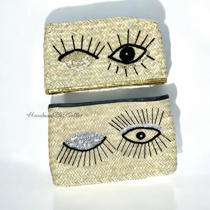 Handmade Moroccan Straw Clutch with Eye Design for wholesale by HandmadeBestSeller