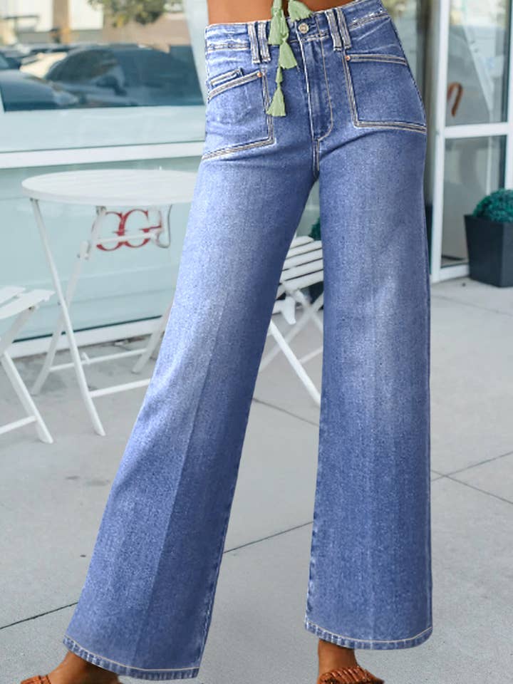 Jean droit ample taille haute raccourci pour la vente par 66DISCO