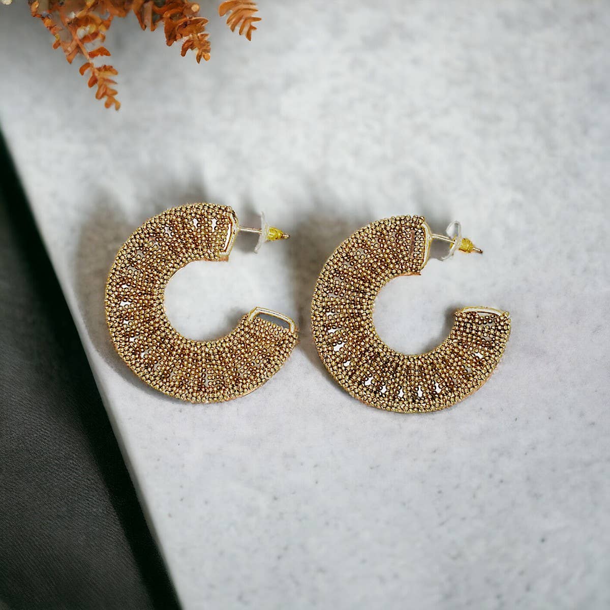 Narratives The Line – wholesale Hoop earrings – Gold Woven Bead Hoop Earrings2