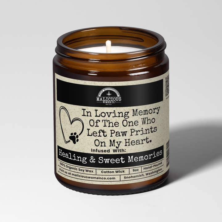 In Loving Memory Of The One Who Left Paw Prints On My Heart 9oz Family Candle Malicious Women Co for wholesale by Malicious Women Candle Co