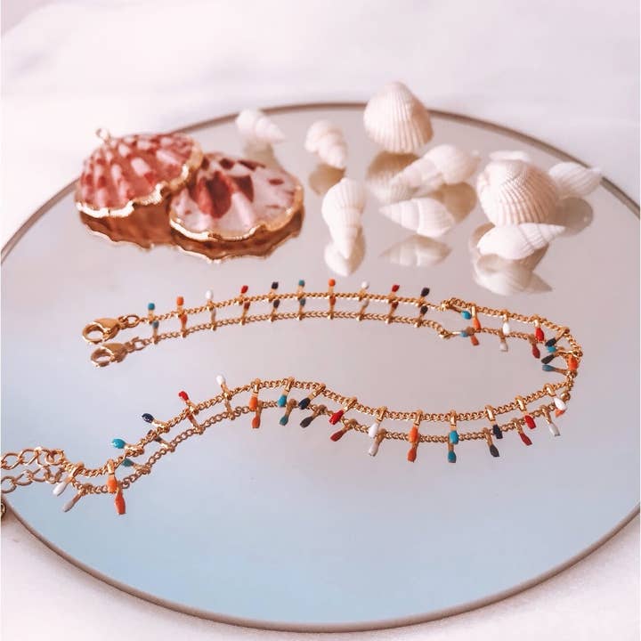 Bracelet de cheville NALA en acier inoxydable doré, 20 cm + extension de 7 cm pour la vente par Locas Biju