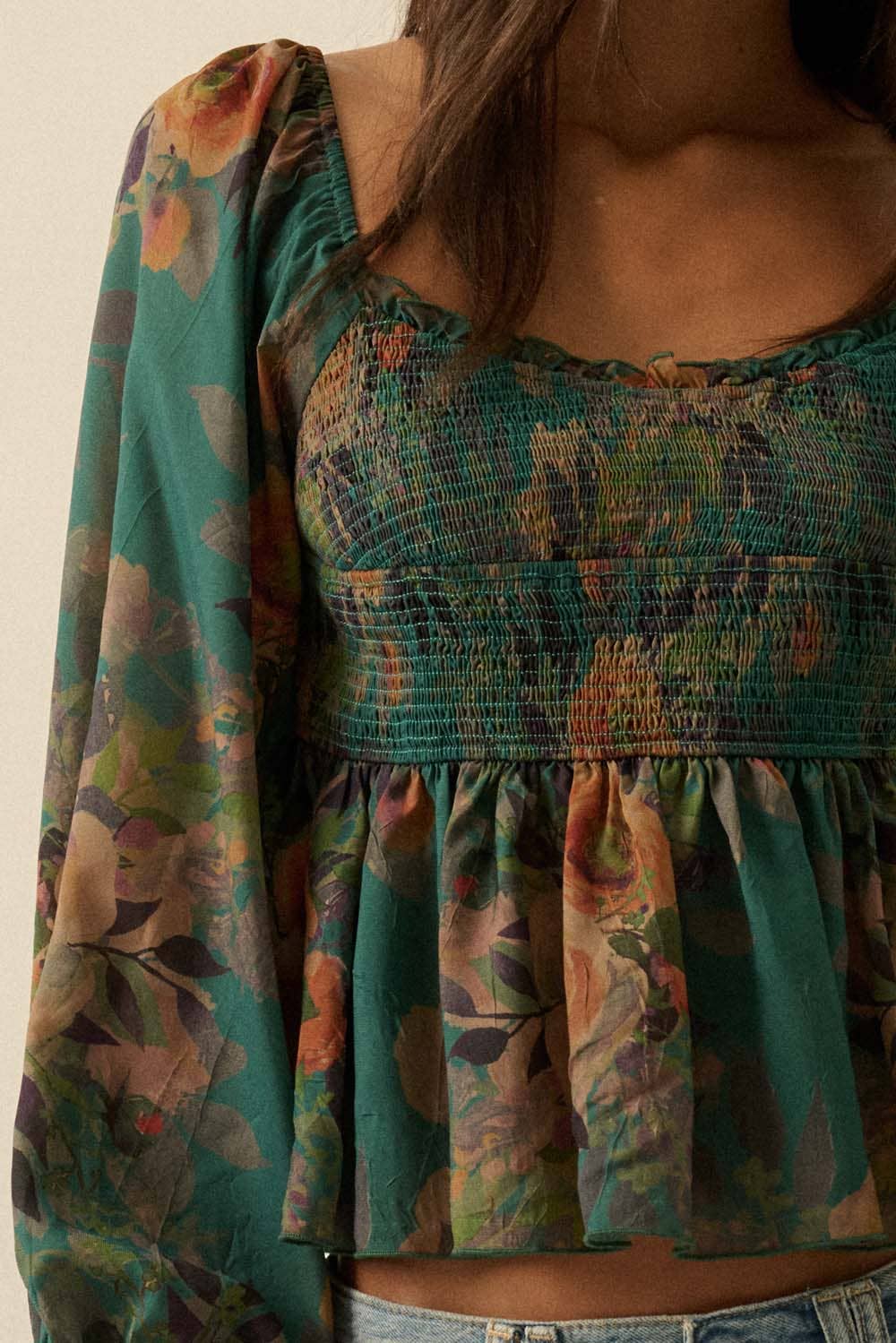 Promesa USA - Wholesale Blouse - Women's - Floral-Print Smocked Sweetheart Peplum Peasant Top7